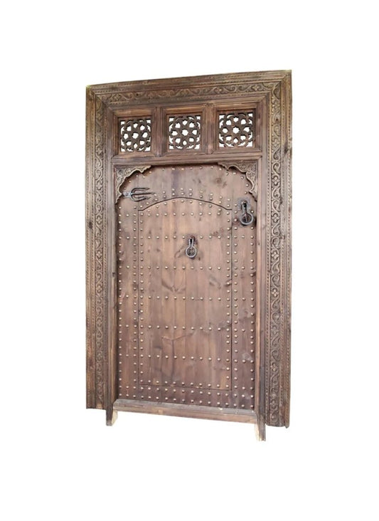 Porte Marocaine en Bois - SCULPTÉ DEUX CÔTÉS - DOUBLE GARNITURE SCULPTÉ 