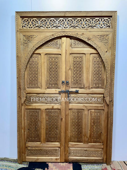 Cedar wood door featuring authentic Moroccan geometric patterns
