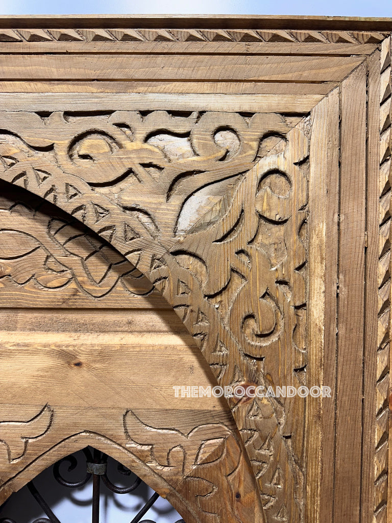 Selection of hand-carved Moroccan doors showcasing a variety of traditional geometric patterns. (Highlights customization options of varying patterns)