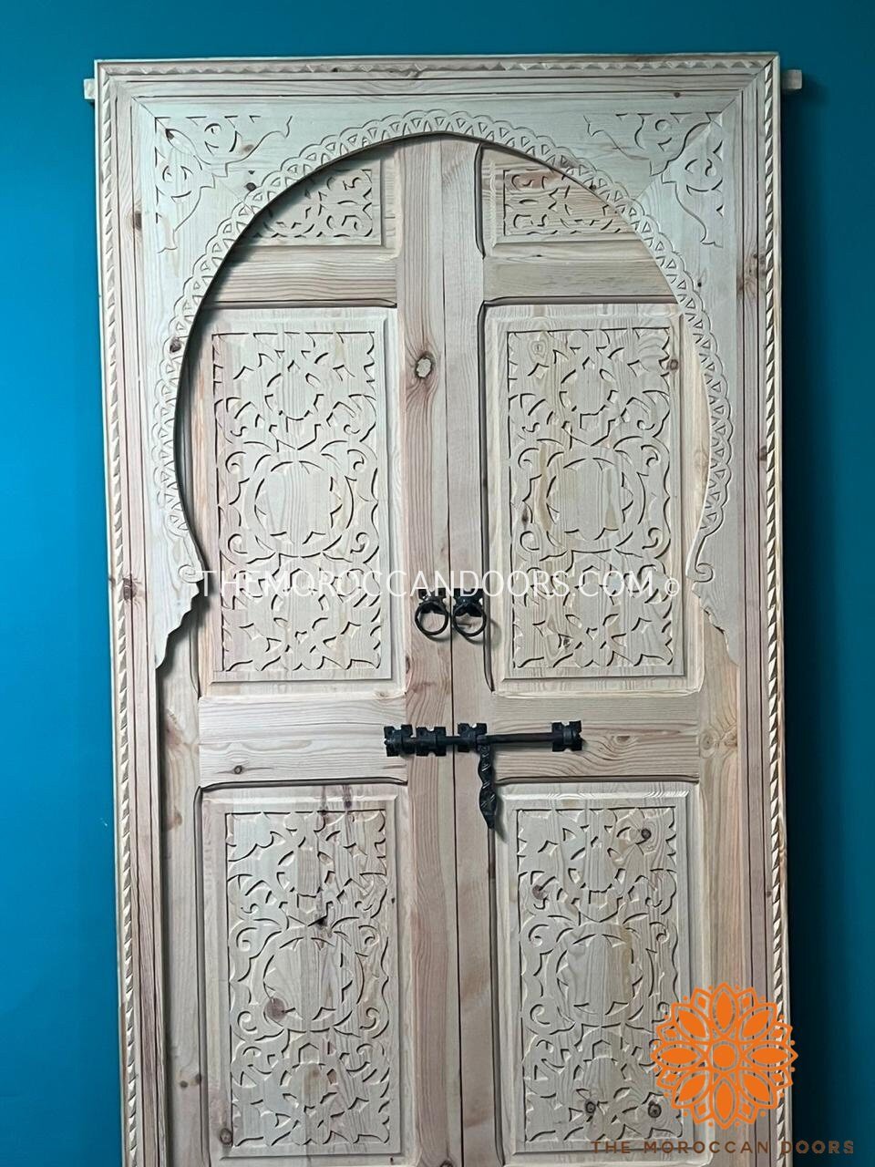 Carved Panels Hand Carved Indoor With Handmade Moroccan Work Andalusian Moorish Double Bedroom Door, Carved Wooden Door