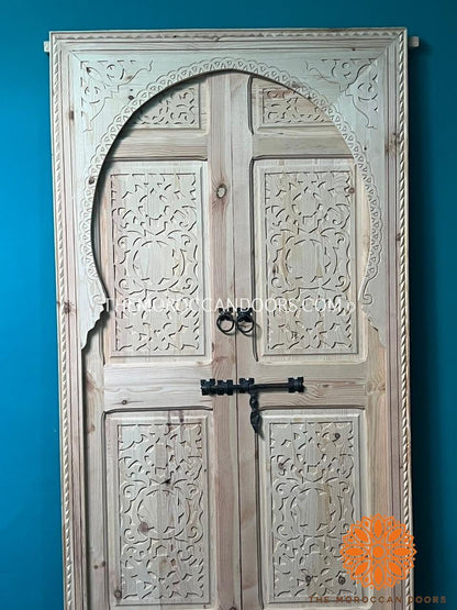 Carved Panels Hand Carved Indoor With Handmade Moroccan Work Andalusian Moorish Double Bedroom Door, Carved Wooden Door