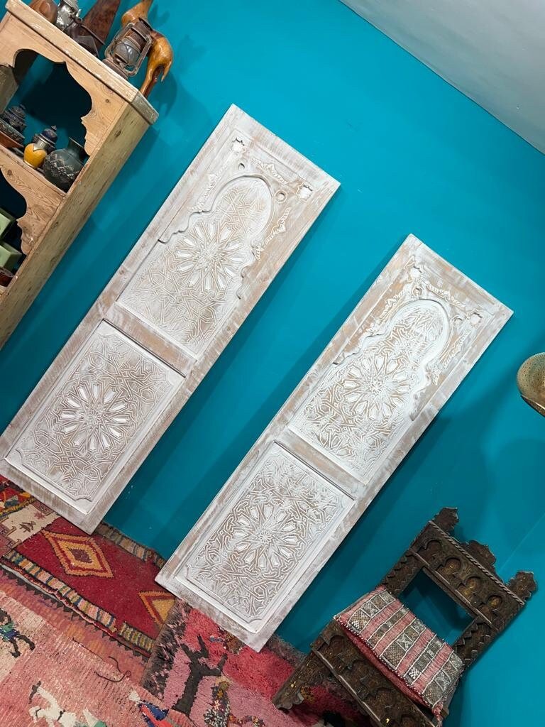 Hand carved sliding barn door, antique Moroccan white door, custom size front door, double or single interior exterior doors, wall art decor