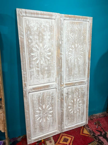 Hand carved sliding barn door, antique Moroccan white door, custom size front door, double or single interior exterior doors, wall art decor