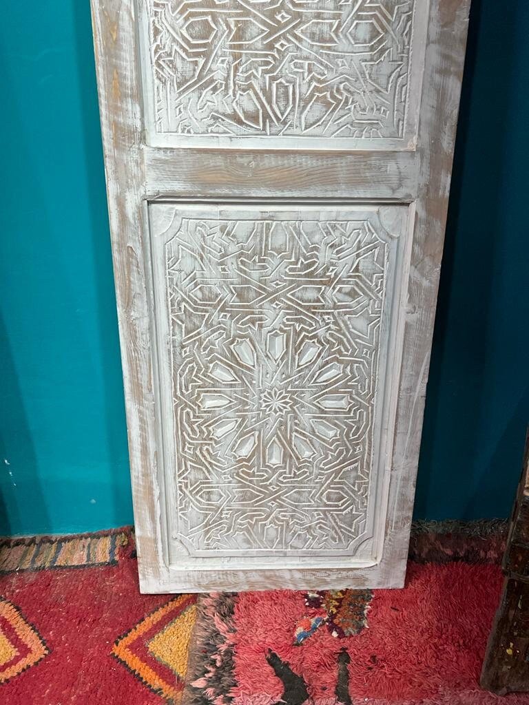 Hand carved sliding barn door, antique Moroccan white door, custom size front door, double or single interior exterior doors, wall art decor