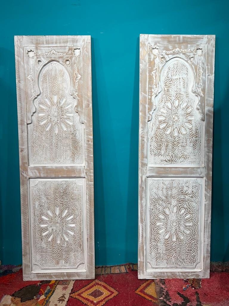 Hand carved sliding barn door, antique Moroccan white door, custom size front door, double or single interior exterior doors, wall art decor