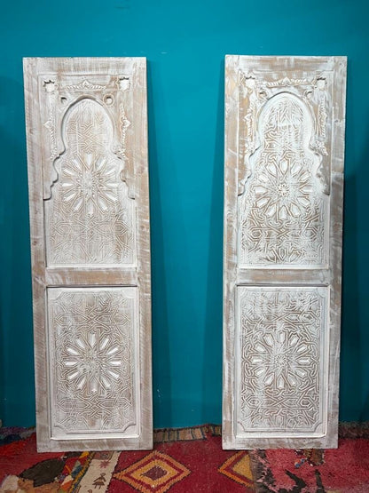 Hand carved sliding barn door, antique Moroccan white door, custom size front door, double or single interior exterior doors, wall art decor