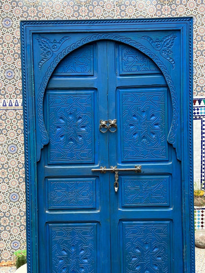 Wooden Carved Moroccan Door - Hand Painted, Distressed, Vintage, Antique, Blue Wooden Large Door Crafted with Best Quality of Wood