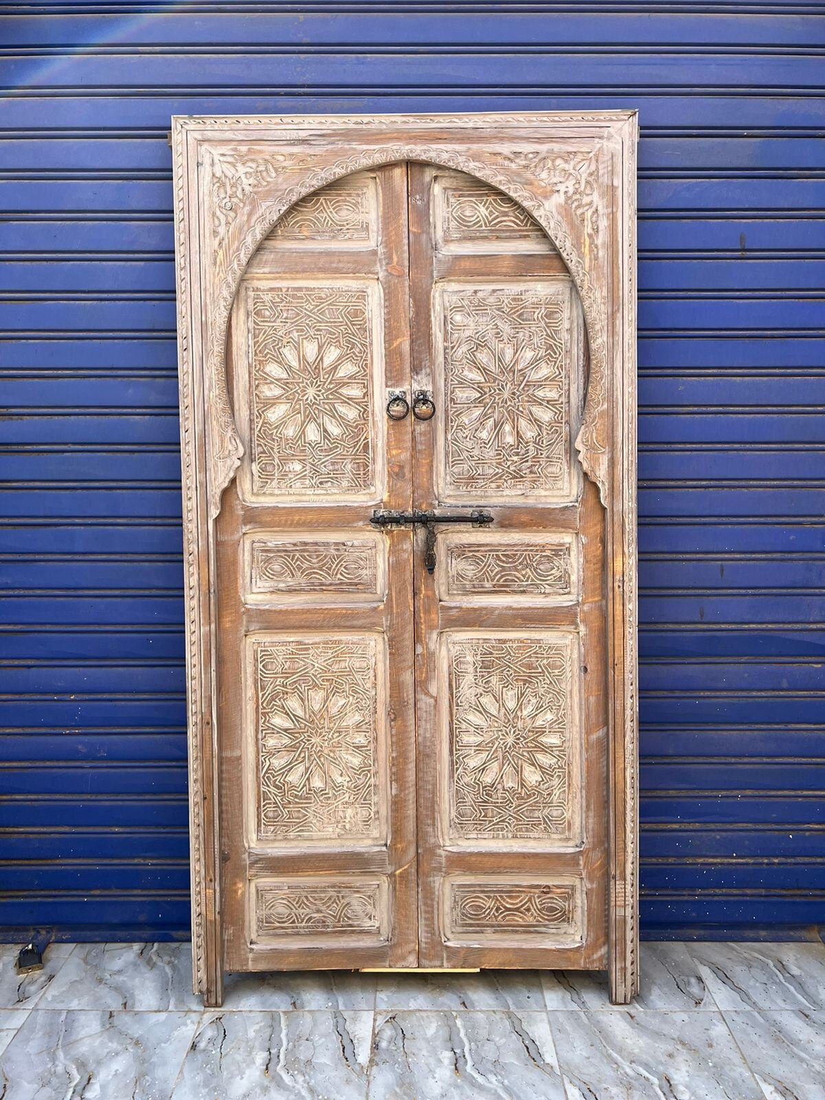 Free Shipping: Beautiful White Wooden Carved Door Entirely Handmade, Entryway Moroccan Carved Wooden Door, Reclaimed door