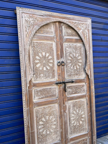 Free Shipping: Beautiful White Wooden Carved Door Entirely Handmade, Entryway Moroccan Carved Wooden Door, Reclaimed door