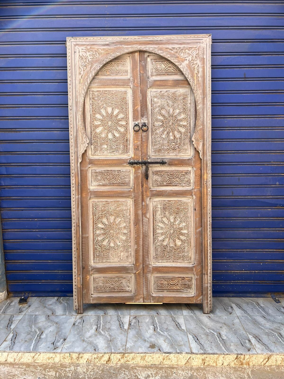 Free Shipping: Beautiful White Wooden Carved Door Entirely Handmade, Entryway Moroccan Carved Wooden Door, Reclaimed door