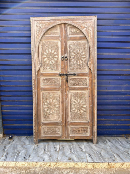 Free Shipping: Beautiful White Wooden Carved Door Entirely Handmade, Entryway Moroccan Carved Wooden Door, Reclaimed door