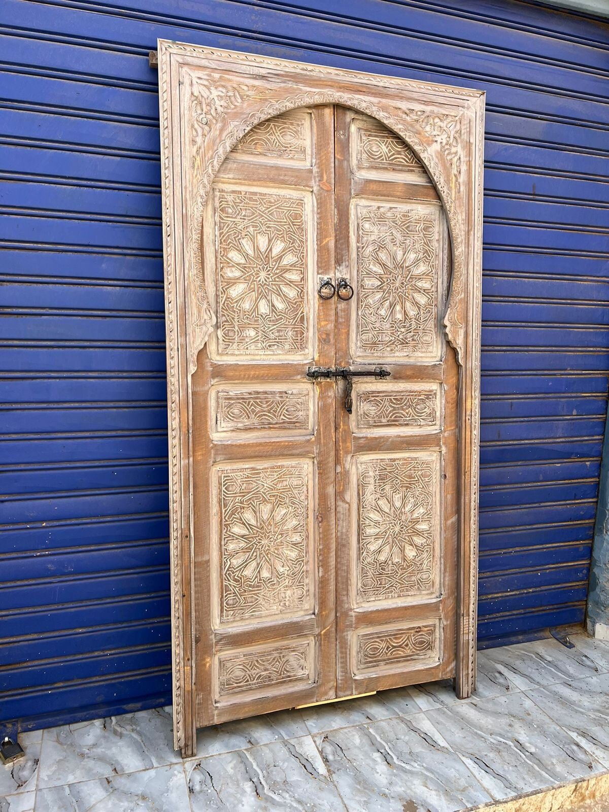 Free Shipping: Beautiful White Wooden Carved Door Entirely Handmade, Entryway Moroccan Carved Wooden Door, Reclaimed door