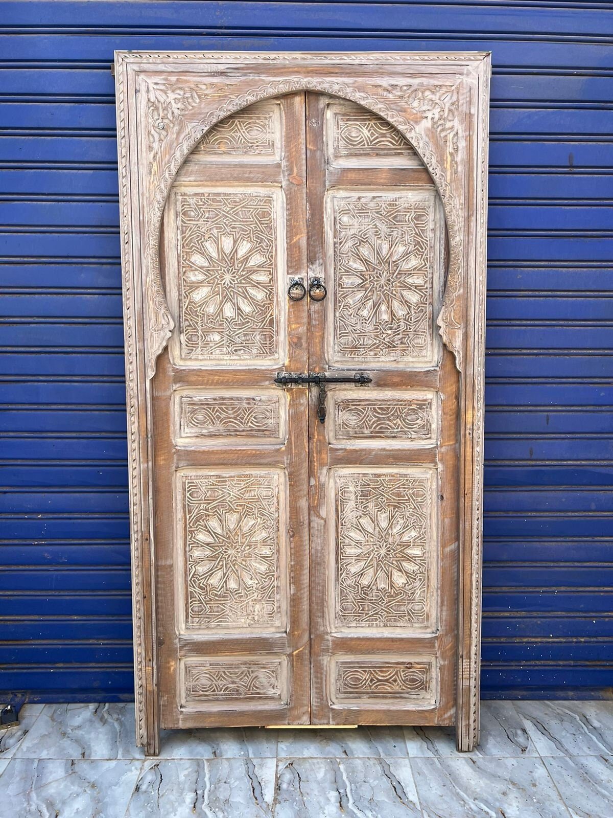 Free Shipping: Beautiful White Wooden Carved Door Entirely Handmade, Entryway Moroccan Carved Wooden Door, Reclaimed door