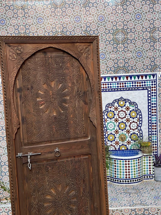 Moroccan Door Geometric Hand Carving For Interior Exterior Room Moorish Mediterranean Architectural Wood work house door house