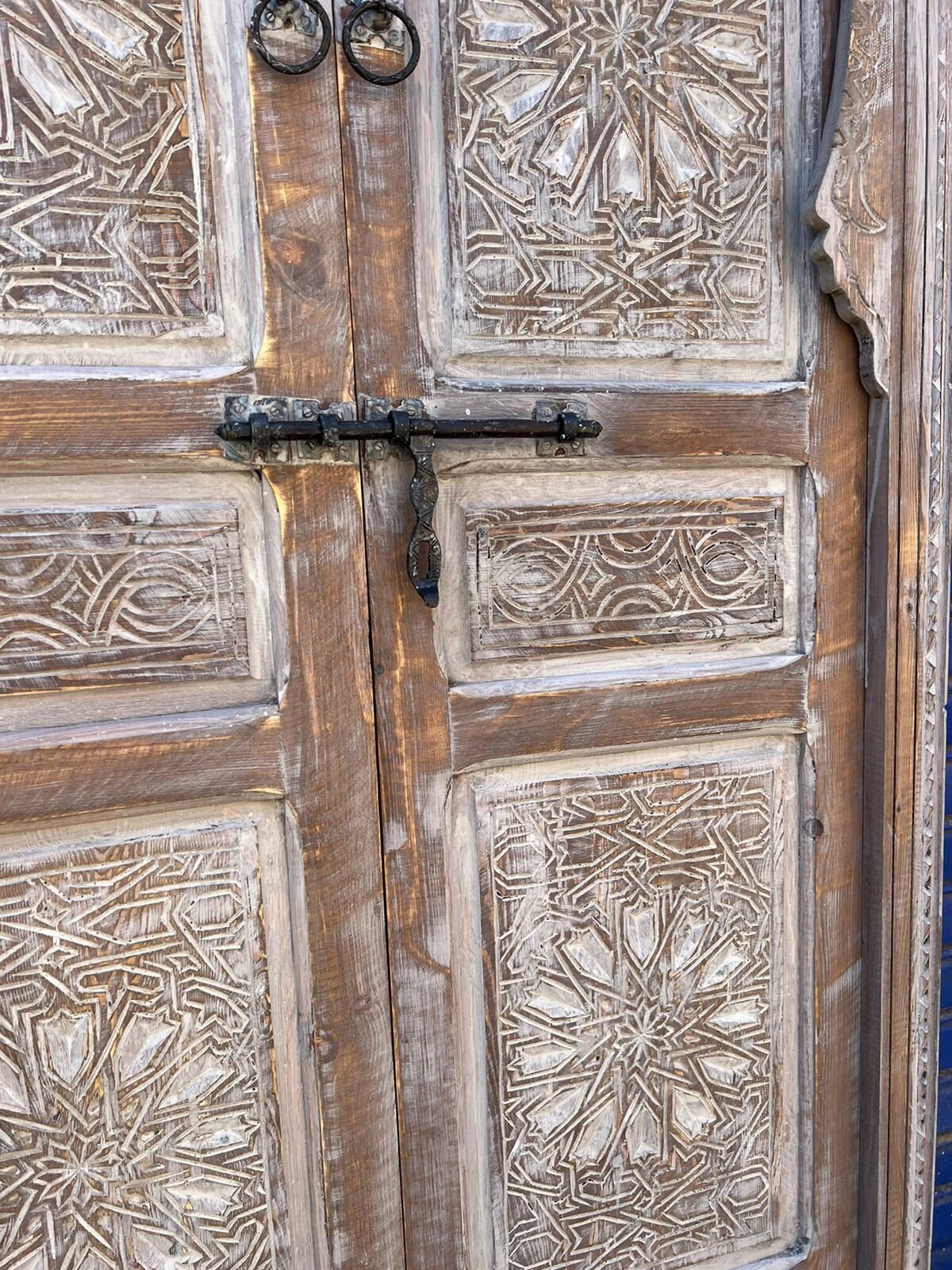 Free Shipping: Beautiful White Wooden Carved Door Entirely Handmade, Entryway Moroccan Carved Wooden Door, Reclaimed door