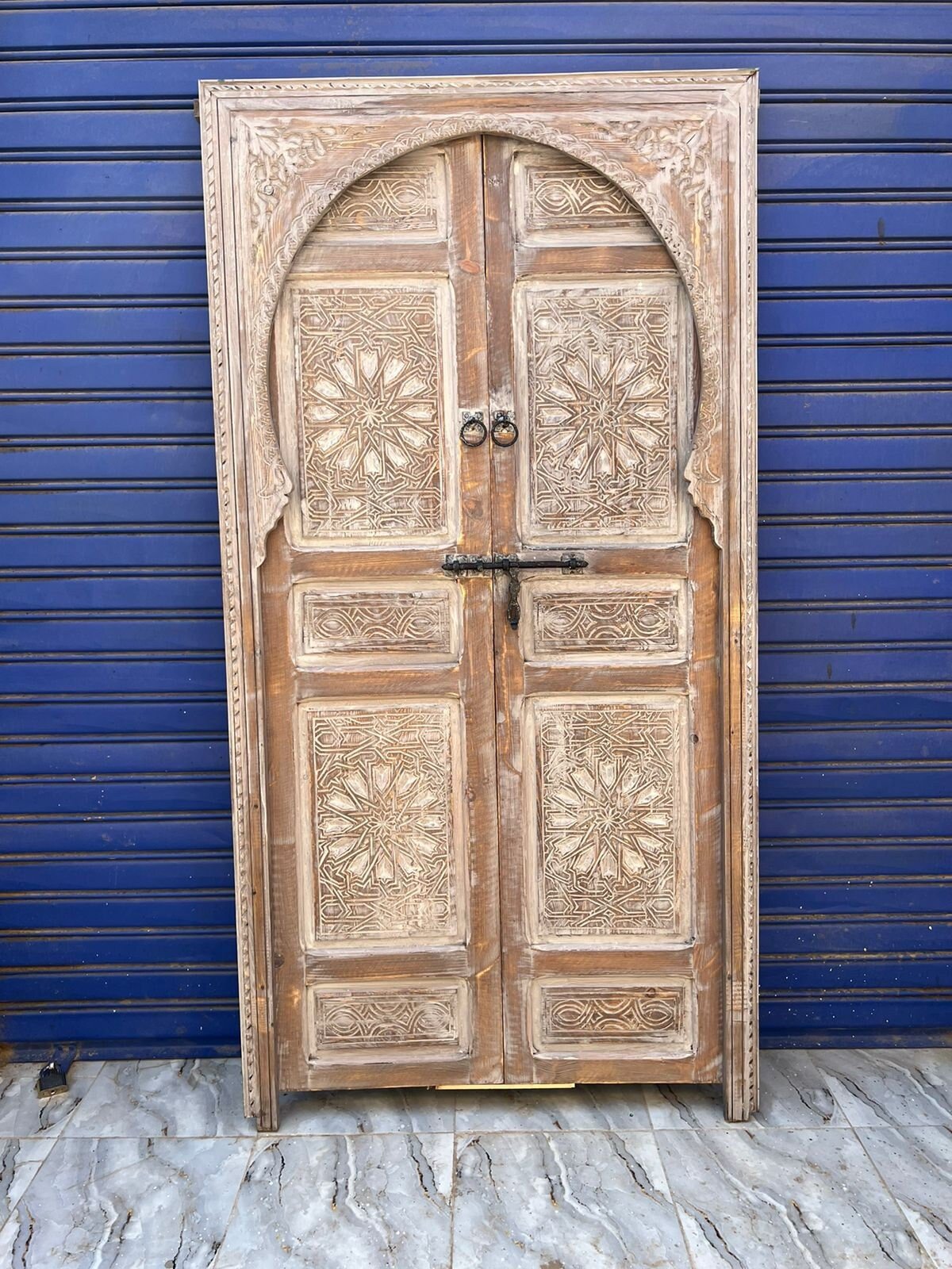 Free Shipping: Beautiful White Wooden Carved Door Entirely Handmade, Entryway Moroccan Carved Wooden Door, Reclaimed door