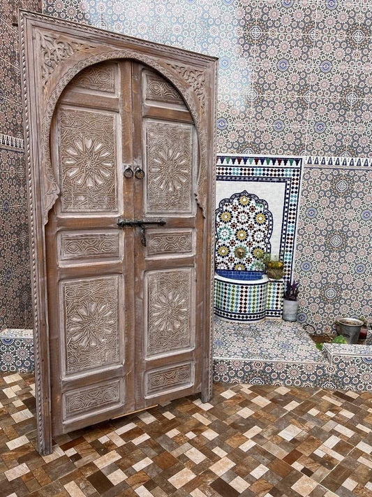 Free Shipping Custom White door Crafted With the Best Quality of Wood, This Moroccan Berber Door You Can Use It For Your Interior, Exterior.