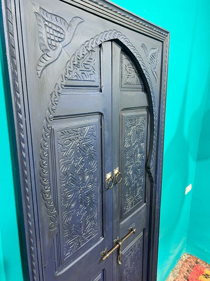 Wooden Carved Blue Moroccan Door - Hand Painted, Distressed, Vintage, Antique, Blue Wooden Large Door Crafted with Best Quality of Wood