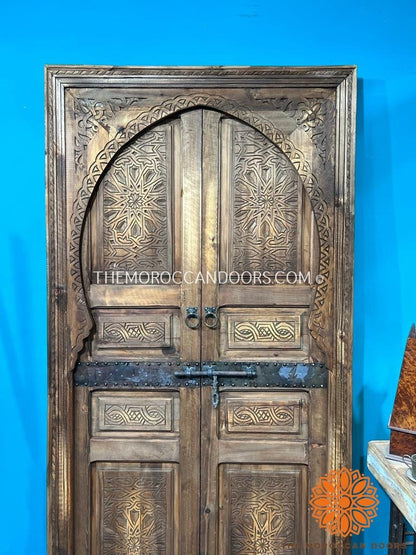 Andalusian Moorish Double Bedroom Door, Carve Panels Hand Carved Indoor With Handmade Moroccan Work, Carved Wooden Door