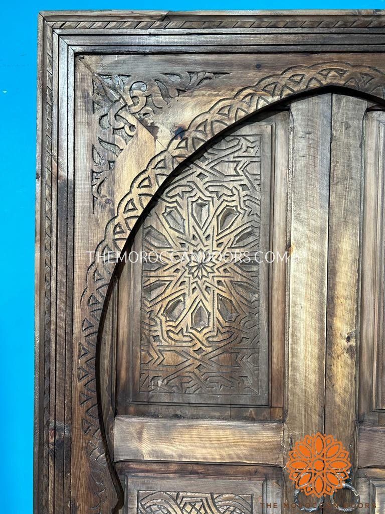 Andalusian Moorish Double Bedroom Door, Carve Panels Hand Carved Indoor With Handmade Moroccan Work, Carved Wooden Door