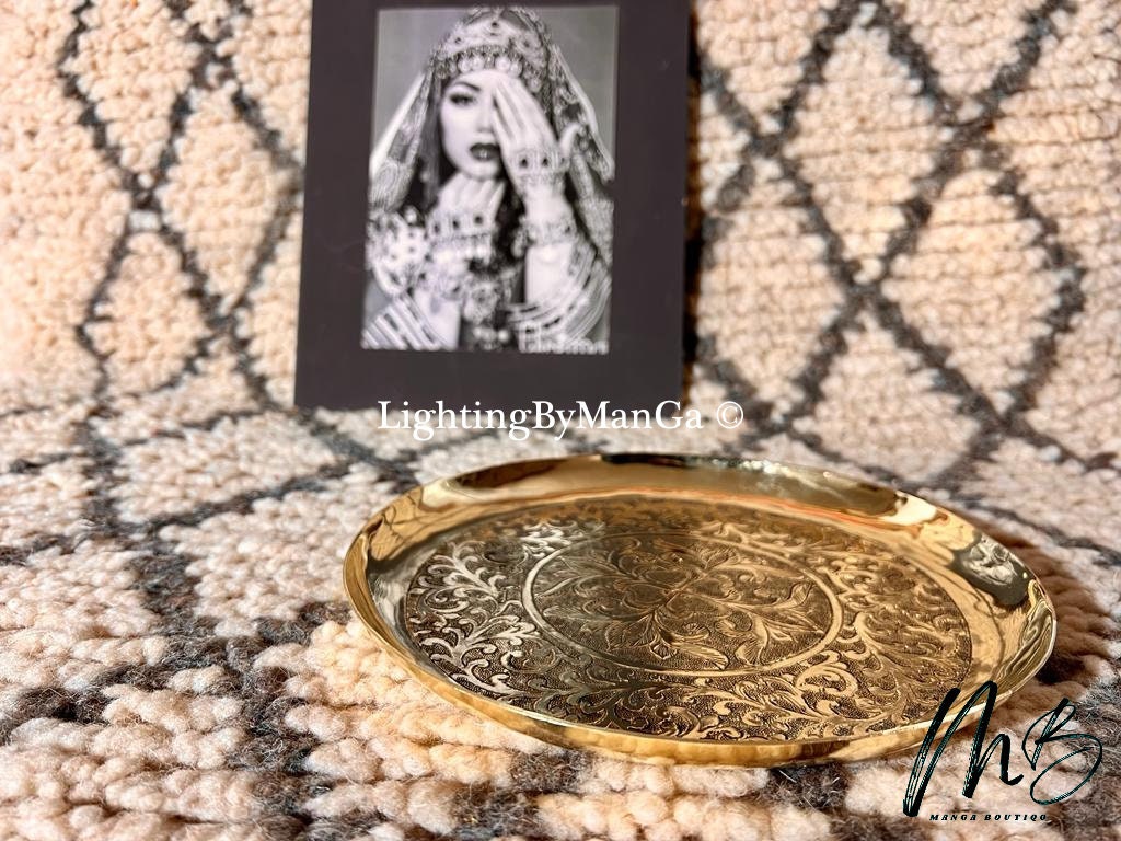 GIFT+FREE SHIPPING Moroccan Handmade Copper Tray, Moroccan Copper Platter Or Plate With Round Engraved Brass Plate to decorate your interior