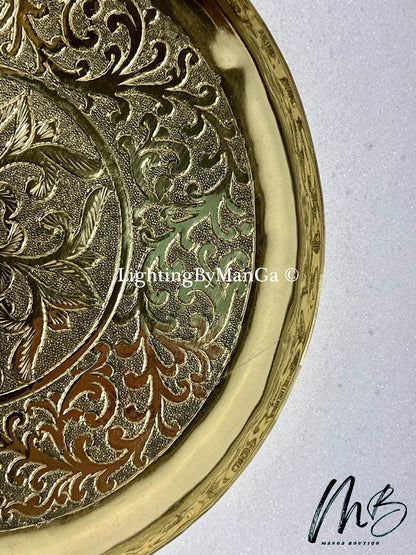 GIFT+FREE SHIPPING Moroccan Handmade Copper Tray, Moroccan Copper Platter Or Plate With Round Engraved Brass Plate to decorate your interior