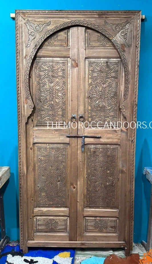 Wooden Moroccan Door With Handmade Carved Motif , Crafted by the best quality of wood