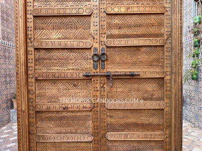 Hand-Carved Wooden Door, Inspired By Moroccan And Indian Culture, Solid Wood Door, Front Door, Wooden Carved Doors, Exterior Interior Doors.