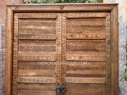 Hand-Carved Wooden Door, Inspired By Moroccan And Indian Culture, Solid Wood Door, Front Door, Wooden Carved Doors, Exterior Interior Doors.