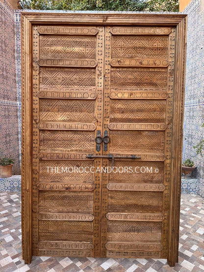 Hand-Carved Wooden Door, Inspired By Moroccan And Indian Culture, Solid Wood Door, Front Door, Wooden Carved Doors, Exterior Interior Doors.