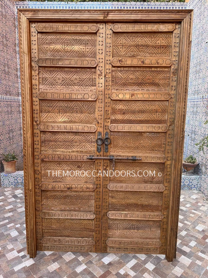 Hand-Carved Wooden Door, Inspired By Moroccan And Indian Culture, Solid Wood Door, Front Door, Wooden Carved Doors, Exterior Interior Doors.