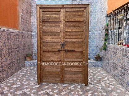 Hand-Carved Wooden Door, Inspired By Moroccan And Indian Culture, Solid Wood Door, Front Door, Wooden Carved Doors, Exterior Interior Doors.