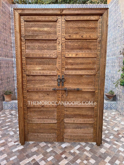 Hand-Carved Wooden Door, Inspired By Moroccan And Indian Culture, Solid Wood Door, Front Door, Wooden Carved Doors, Exterior Interior Doors.