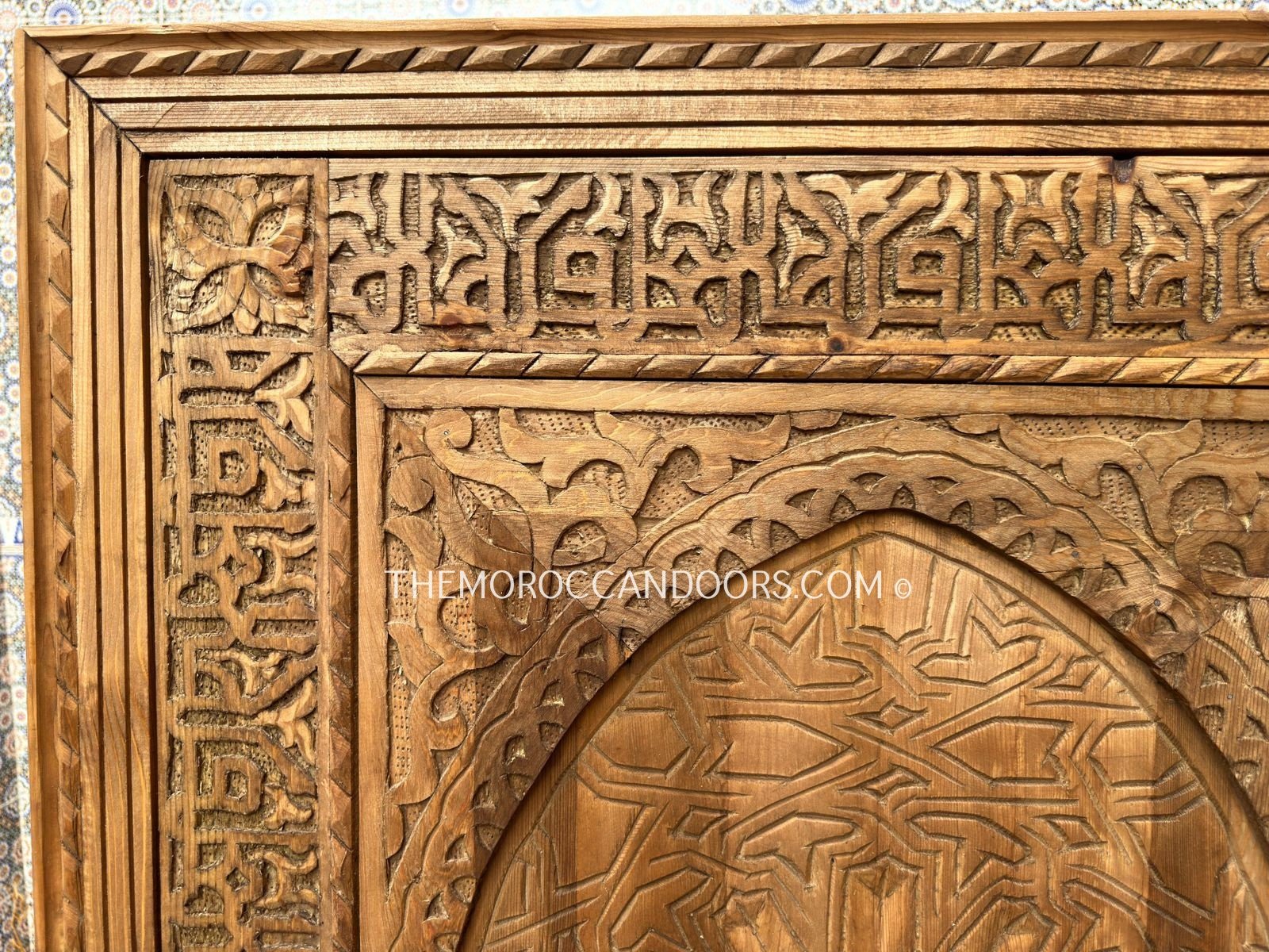 Carved Wood Cabinet Door With Exterior Opening, Bohemian Style With Carved Iron lock, Wooden Writing Door For Interior Or Exterior Closet.