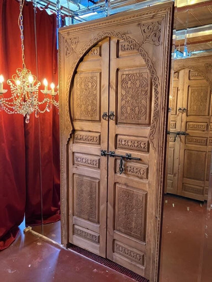 Handcrafted Double Door with Berber Front Design. Authentic Moorish Artwork, Intricate Geometric Carvings. Perfect for Interiors & Exteriors