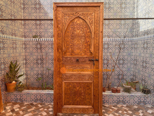 Hand Carved Moroccan Door in Cedar Wood and Red Wood - Geometric Work of Art