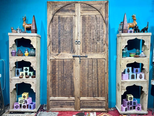 Porte marocaine traditionnelle en bois sculptée, exterior interior Door, Vintage Antique Carve Door, Wall Deco | Porte de Grange | Boho Door