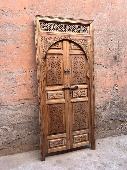 Door Moroccan Unique traditional interior carved wooden door, with a model of illustration docked , Wall decor, antique carve doors