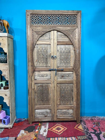 Moroccan Interior Door Traditional Wood Carved , With Amazing Model of illustration , Best Quality of Wood