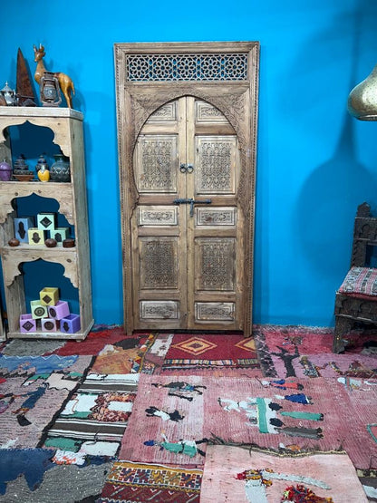 Moroccan Interior Door Traditional Wood Carved , With Amazing Model of illustration , Best Quality of Wood