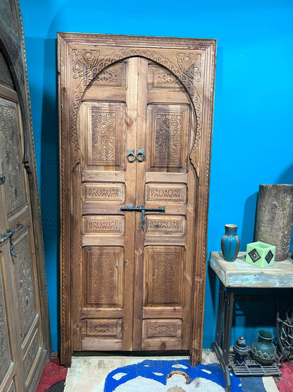 Handcrafted Double Door with Berber Front Design. Authentic Moorish Artwork, Intricate Geometric Carvings. Perfect for Interiors & Exteriors