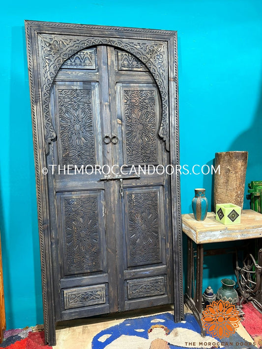 Porte marocaine extérieure intérieure traditionnelle Porte en bois sculptée | Prix choc