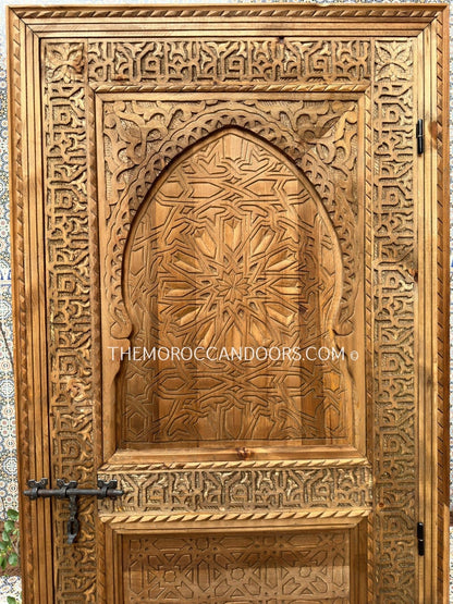 Peace of Mind at Your Entrance: Hand-carved double wooden doors, crafted from premium solid wood, provide the peace of mind that comes with a secure and elegant entrance. 