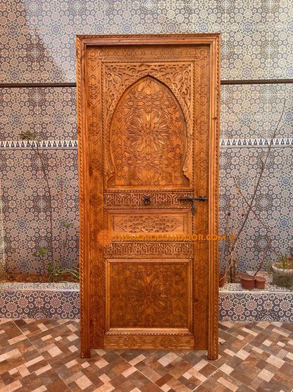 Hand Carved Moroccan Door in Cedar Wood and Red Wood - Geometric Work of Art