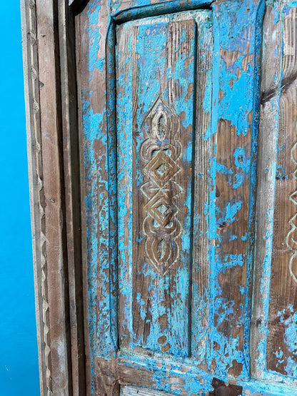 NoW WITH FREE SHIPPiNG - UNIQUE Hand Carved Old Beautiful Wooden Door, Moroccan Vintage Door.