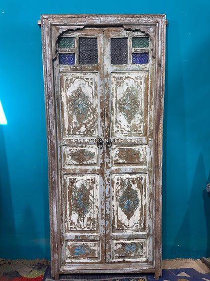 FREE SHIPPING: Beautiful Wooden Old Door With Frame, Hand Carved Wooden Moroccan Vintage door.