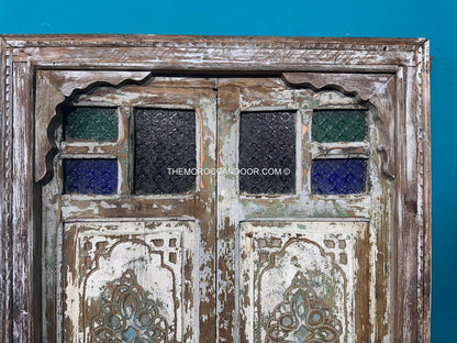 FREE SHIPPING: Beautiful Wooden Old Door With Frame, Hand Carved Wooden Moroccan Vintage door.